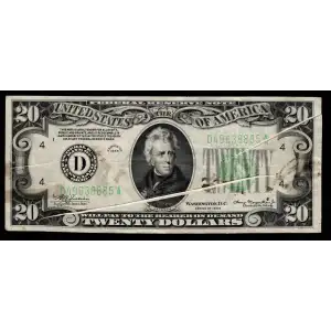 $20 1934 light Green seal. Small Size $20 Federal Reserve Notes 2054-D