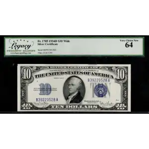 $10 1934-D blue seal. Small Silver Certificates 1705