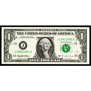 $1 1995 Green seal. Small Size $1 Federal Reserve Notes 1921-J