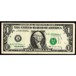 $1 1995 Green seal. Small Size $1 Federal Reserve Notes 1921-A (2)