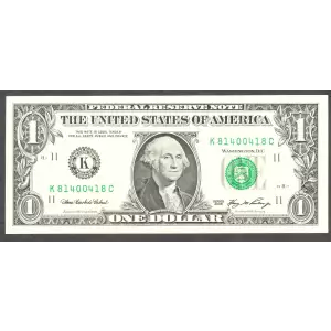 $1 2006 Green seal. Small Size $1 Federal Reserve Notes 1933-K