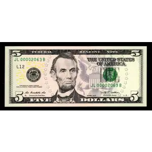 $5 2009  Small Size $5 Federal Reserve Notes 1994-L
