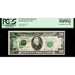 $20 1981 blue-Green seal. Small Size $20 Federal Reserve Notes 2073-K