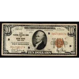 $10 1929 brown seal Small Federal Reserve Bank Notes 1860-B