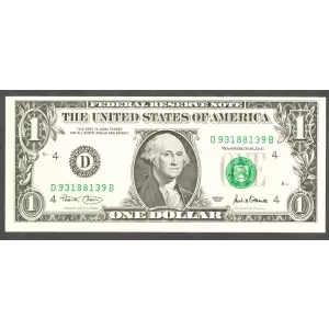 $1 2001 Green seal. Small Size $1 Federal Reserve Notes 1926-D