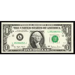 $1 1977-A. Green seal. Small Size $1 Federal Reserve Notes 1910-L