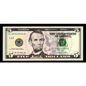 $5 2009  Small Size $5 Federal Reserve Notes 1994-L