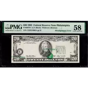 $20 1993 blue-Green seal. Small Size $20 Federal Reserve Notes 2079-C