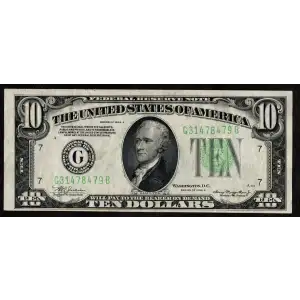 $10 1934 blue-Green seal. Small Size $10 Federal Reserve Notes 2005-G