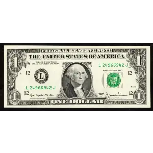 $1 1977-A. Green seal. Small Size $1 Federal Reserve Notes 1910-L