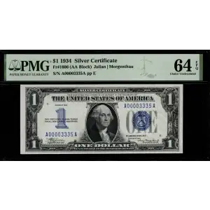 $1 1934 blue seal. Small Silver Certificates 1606
