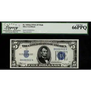 $5 1934-A blue seal. Small Silver Certificates 1651m