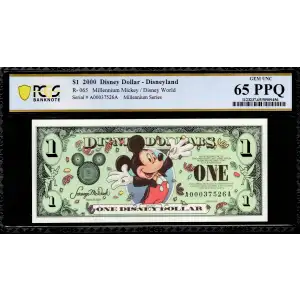 $1 2000 Disney Dollar R-065 MILLENNIUM MICKEY Disney World PCGS Gem 65PPQ (2)