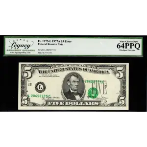 $5 1977-A.  Small Size $5 Federal Reserve Notes 1975-L