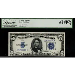 $5 1934 blue seal. Small Silver Certificates 1650