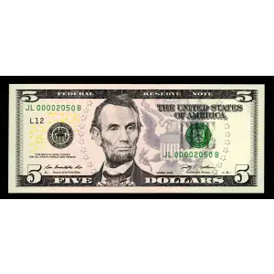 $5 2009  Small Size $5 Federal Reserve Notes 1994-L