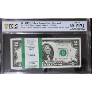 $2 2017-A. Green seal Small Size $2 Federal Reserve Notes 1941-B*