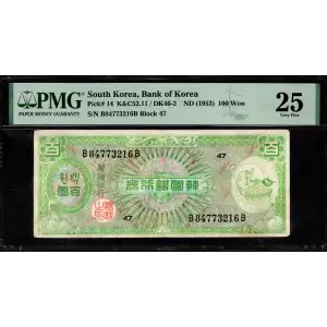 100 Won ND (1953), 1953 ND Issue a. Issued note South Korea 14