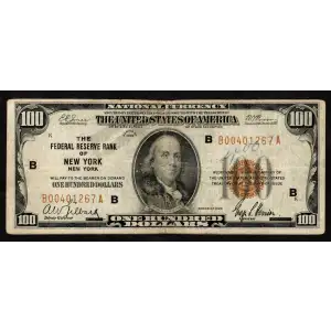 $100 1929 brown seal Small Federal Reserve Bank Notes 1890-B