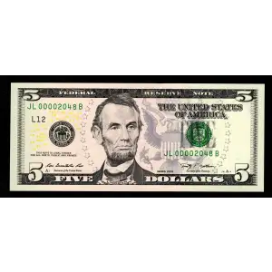 $5 2009  Small Size $5 Federal Reserve Notes 1994-L