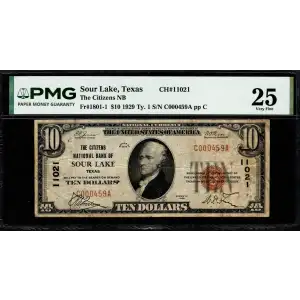 $10 1929 small brown seal. Small National Bank Notes 1801-1