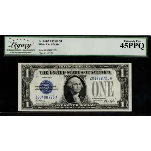 $1 1928-B blue seal. Small Silver Certificates 1602