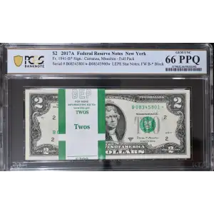 $2 2017-A. Green seal Small Size $2 Federal Reserve Notes 1941-B*