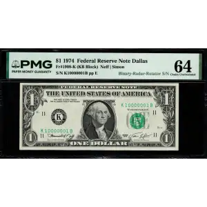 $1 1974 Green seal. Small Size $1 Federal Reserve Notes 1908-K (2)