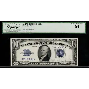 $10 1934-D blue seal. Small Silver Certificates 1705