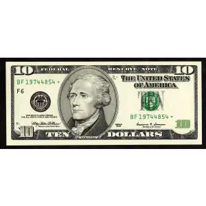 $10 1999 Treasury seal. Small Size $10 Federal Reserve Notes 2034-F*
