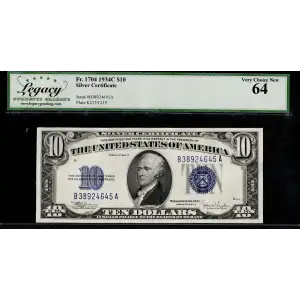 $10 1934-C blue seal. Small Silver Certificates 1704 (2)