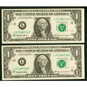 $1 1999 Green seal. Small Size $1 Federal Reserve Notes 1925-L