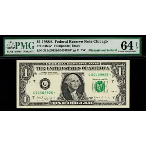 $1 1988-A. Green seal. Small Size $1 Federal Reserve Notes 1916-G*