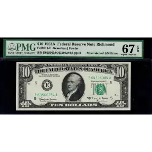 $10 1963-A.  Small Size $10 Federal Reserve Notes 2017-E