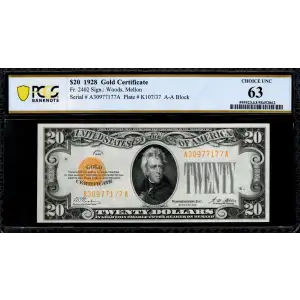 $20 1928 gold seal. Small Size Gold Certificates 2402
