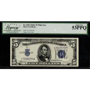 $5 1934-C blue seal. Small Silver Certificates 1653