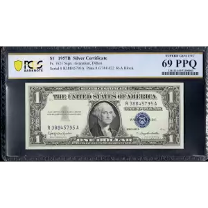 $1 1957-B blue seal. Small Silver Certificates 1621