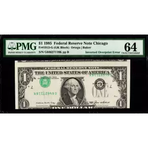$1 1985 Green seal. Small Size $1 Federal Reserve Notes Chicago 1913-G