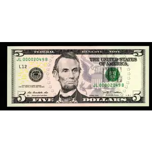$5 2009  Small Size $5 Federal Reserve Notes 1994-L