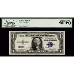 $1 1935-E blue seal. Small Silver Certificates 1614 (2)