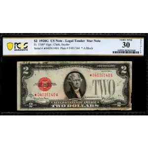 $2 1928-G red seal. Small Legal Tender Notes 1508*