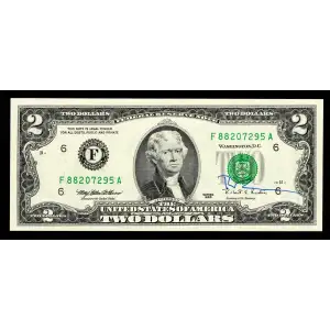 $2 1995 Green seal Small Size $2 Federal Reserve Notes 1936-F