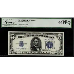 $5 1934-D blue seal. Small Silver Certificates 1654 (2)