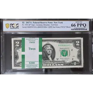 $2 2017-A. Green seal Small Size $2 Federal Reserve Notes 1941-B*