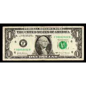 $1 2013 Green seal. Small Size $1 Federal Reserve Notes 3002-F