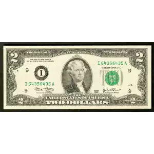 $2 2003 Green seal Small Size $2 Federal Reserve Notes 1937-I