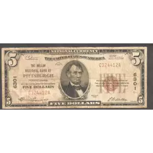 $5 1929 Small brown seal Small National Bank Notes 1800-1