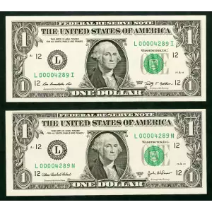 $1 2009 Green seal. Small Size $1 Federal Reserve Notes 1934-L