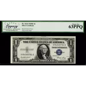 $1 1935-E blue seal. Small Silver Certificates 1614