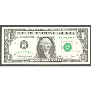$1 1988-A. Green seal. Small Size $1 Federal Reserve Notes 1915-G